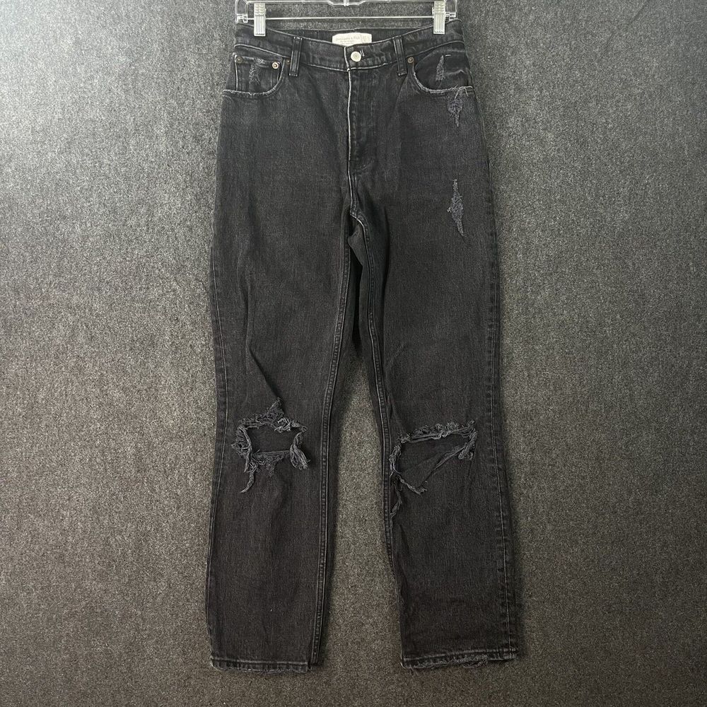 Abercrombie & Fitch Washed Black Straight-Leg Ripped Jeans
